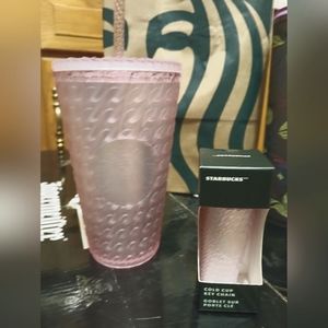 Starbucks Set! 2024 LE Pink 💎 Venti 24oz Tumbler & Matching Keychain NWTs!